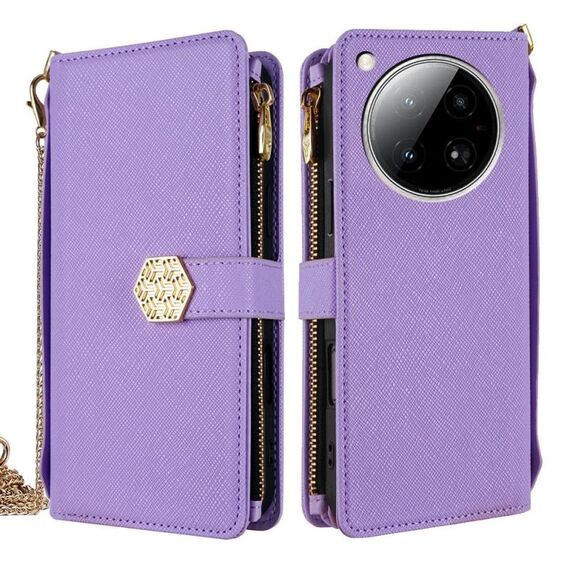 Per Infinix Zero 40 4G Custodia a tracolla in pelle con texture a croce (viola)