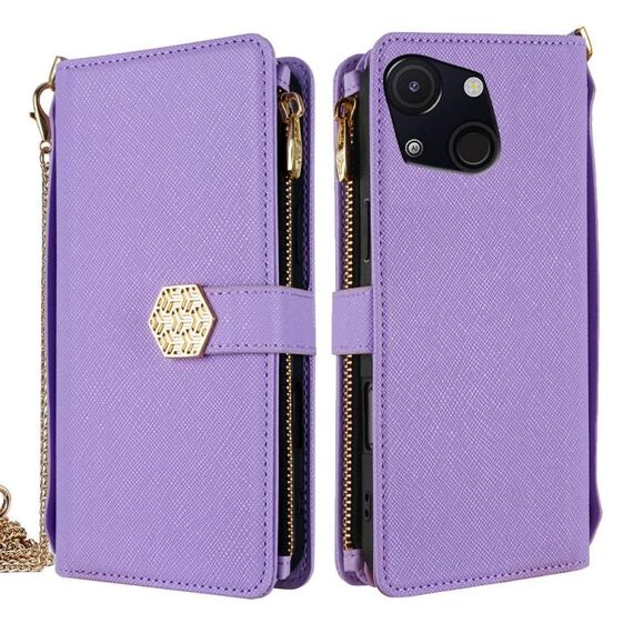 Per itel A50C 4G Custodia a tracolla in pelle con texture a croce (viola)