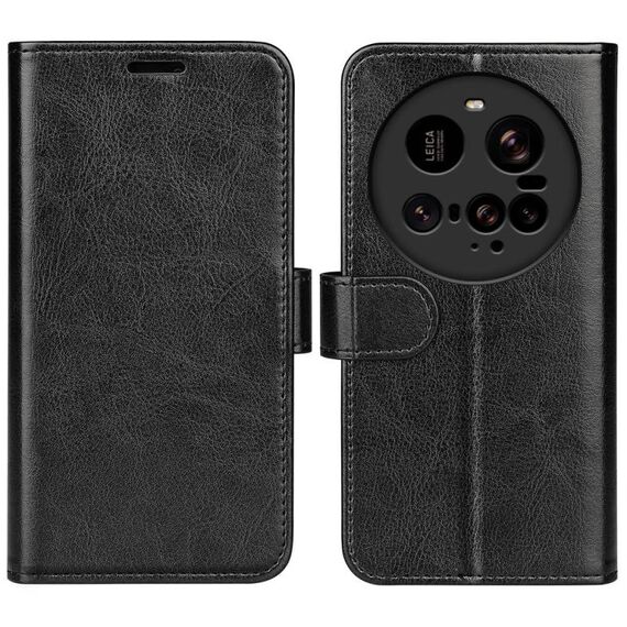 Custodia per telefono in pelle con flip orizzontale per Xiaomi 15 Ultra R64 (nera)