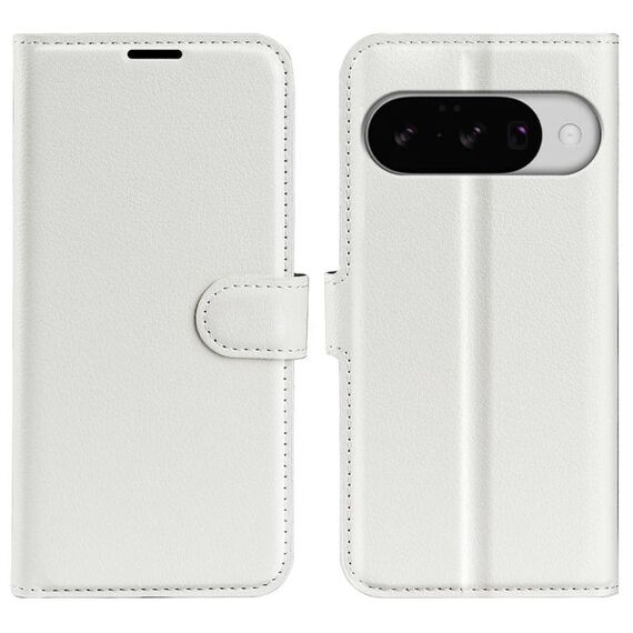 Custodia per telefono con flip orizzontale in pelle con texture litchi per Google Pixel 10/10 Pro e supporto (bianca)