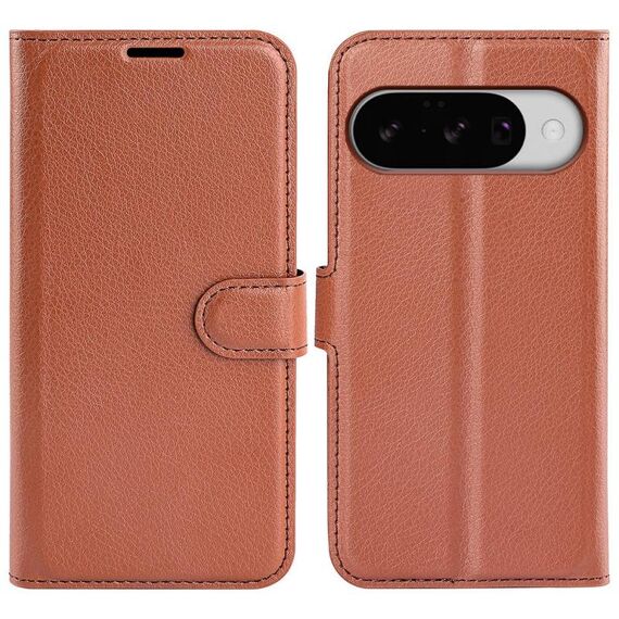 Custodia per telefono in pelle con flip orizzontale e texture Litchi per Google Pixel 10/10 Pro con supporto (marrone)