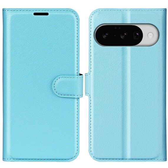 Custodia per telefono con flip orizzontale in pelle con texture litchi per Google Pixel 10/10 Pro e supporto (blu)
