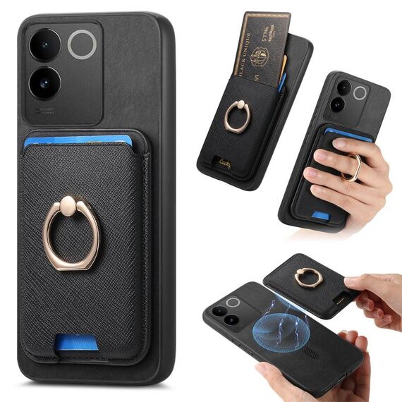 Per vivo S17 / S17 Pro / V29 Pro 5G Retro Cross Leather Ring Vertical Insert Card Bag MagSafe Custodia per telefono (nero)