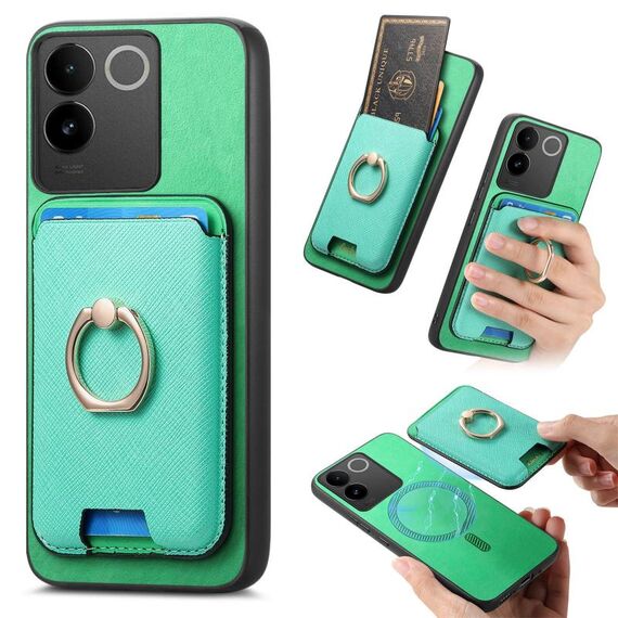Per vivo iQOO 11 Pro 5G Retro Cross Leather Ring Vertical Insert Card Bag MagSafe Custodia per telefono (verde)