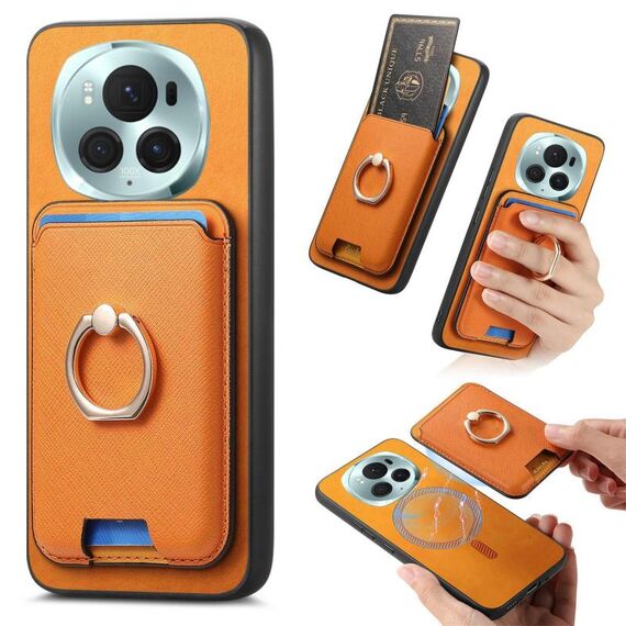 Per Honor Magic6 Pro 5G Retro Cross Leather Ring Vertical Insert Card Bag MagSafe Custodia per telefono (giallo)