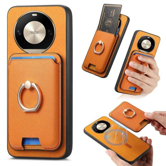 Per Honor X50 Pro 5G Retro Cross Leather Ring Vertical Insert Card Bag MagSafe Custodia per telefono (giallo)