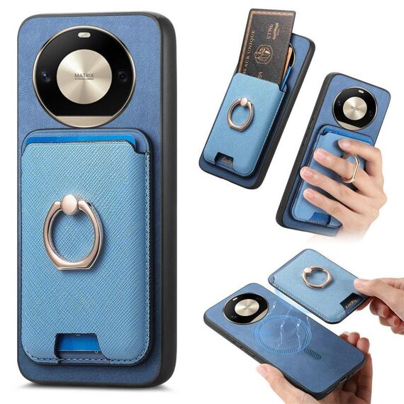 Per Honor X50 Pro 5G Retro Cross Leather Ring Vertical Insert Card Bag MagSafe Custodia per telefono (blu)