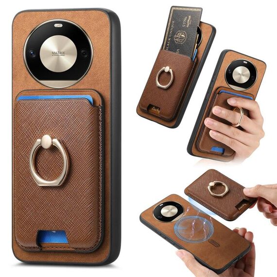 Per Honor X50 Pro 5G Retro Cross Leather Ring Vertical Insert Card Bag MagSafe Custodia per telefono (marrone)