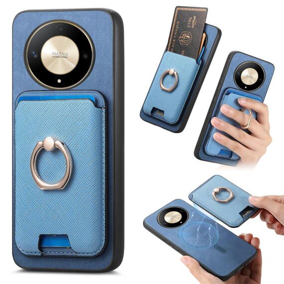 Per Honor X9b / Magic6 Lite Retro Cross Leather Ring Vertical Insert Card Bag MagSafe Custodia per telefono (blu)