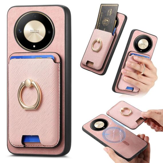 Per Honor X9b / Magic6 Lite Retro Cross Leather Ring Vertical Insert Card Bag MagSafe Custodia per telefono (rosa)