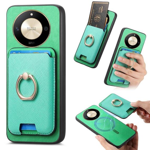 Per Honor X50 Retro Cross Leather Ring Vertical Insert Card Bag MagSafe Custodia per telefono (verde)