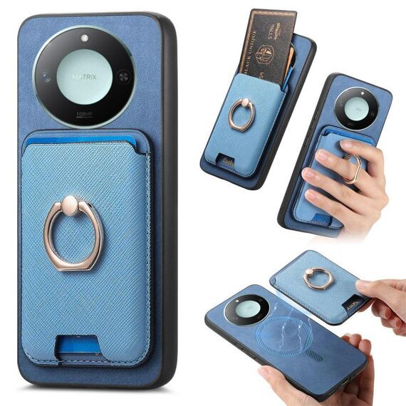 Per Honor X60 5G Retro Cross Leather Ring Vertical Insert Card Bag MagSafe Custodia per telefono (blu)