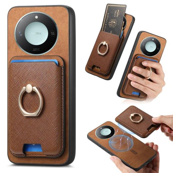 Per Honor X60 5G Retro Cross Leather Ring Vertical Insert Card Bag MagSafe Custodia per telefono (marrone)