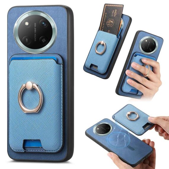 Per Honor X60 Pro 5G Retro Cross Leather Ring Vertical Insert Card Bag MagSafe Custodia per telefono (blu)