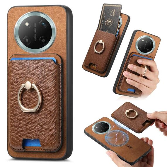 Per Honor X60 Pro 5G Retro Cross Leather Ring Vertical Insert Card Bag MagSafe Custodia per telefono (marrone)