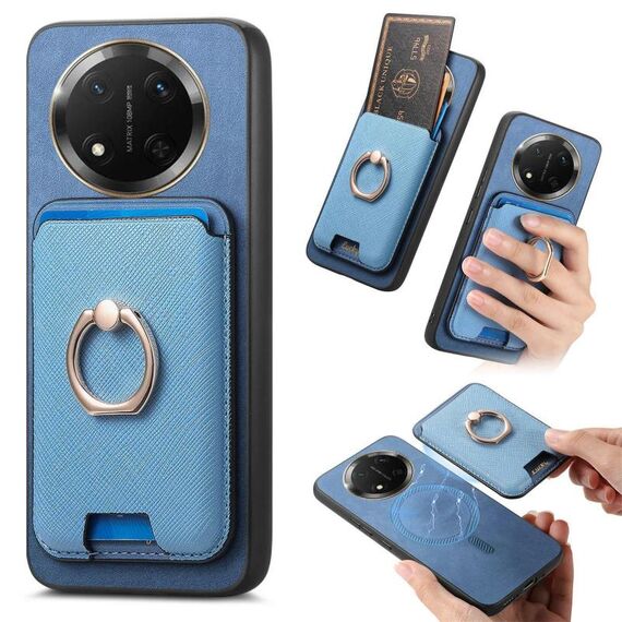 Per Honor X9C Retro Cross Leather Ring Vertical Insert Card Bag MagSafe Custodia per telefono (blu)