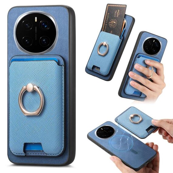 Per Honor Magic7 Pro Retro Cross Leather Ring Vertical Insert Card Bag MagSafe Custodia per telefono (blu)