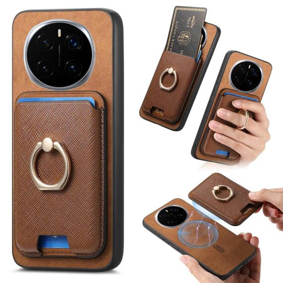 Per Honor Magic7 Pro Retro Cross Leather Ring Vertical Insert Card Bag MagSafe Custodia per telefono (marrone)