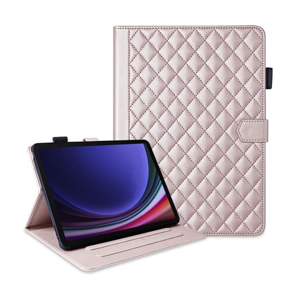 Per Samsung Galaxy Tab S10 FE+ Custodia in pelle con motivo a reticolo romboidale per tablet (oro rosa)