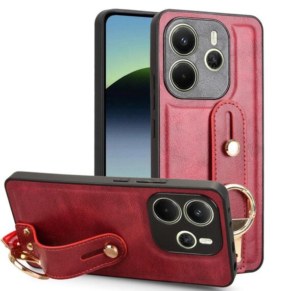 Per Redmi Note 14 4G 163,25 mm Custodia per telefono con cinturino in pelle (rosso)