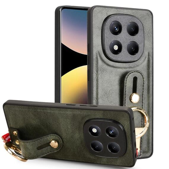 Per Redmi Note 14 Pro 4G Custodia per telefono con cinturino in pelle (verde)