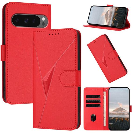Per Google Pixel 10 Pro XL Custodia per telefono in pelle con fibbia a motivo triangolare (rosso)
