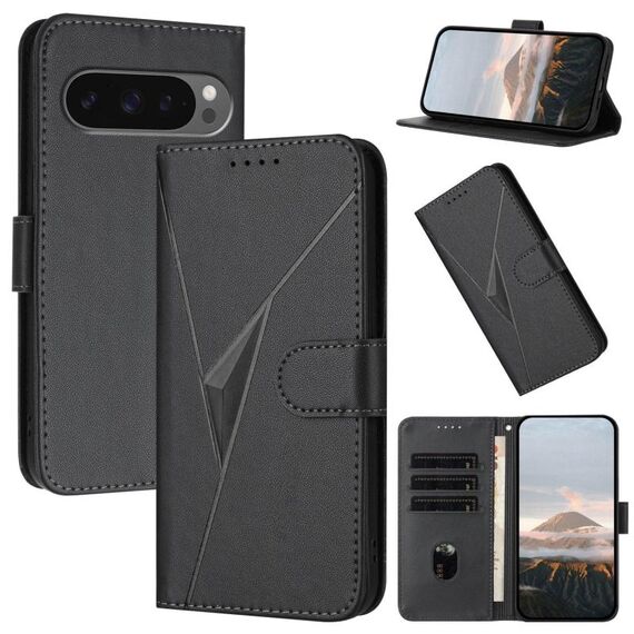 Per Google Pixel 10 / Pixel 10 Pro Custodia in pelle con fibbia a motivo triangolare (nero)