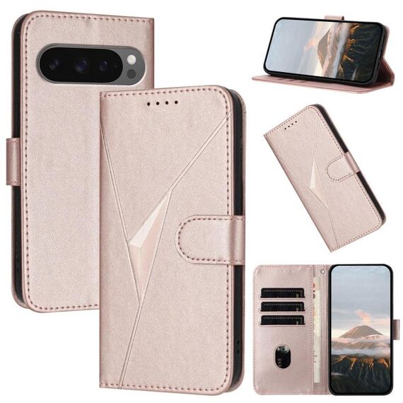 Per Google Pixel 10 / Pixel 10 Pro Custodia in pelle con fibbia a motivo triangolare (oro rosa)