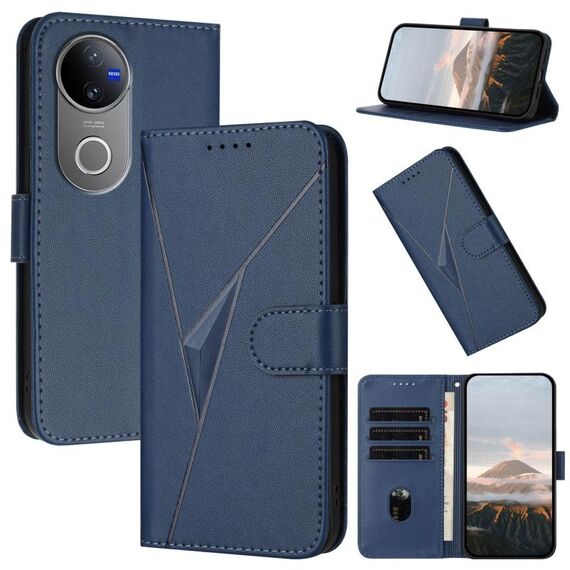 Per vivo V50 Custodia per telefono in pelle con fibbia a motivo triangolare (blu reale)