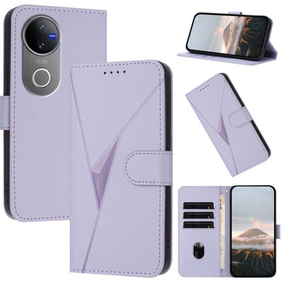 Per vivo V50 Custodia per telefono in pelle con fibbia a motivo triangolare (viola chiaro)