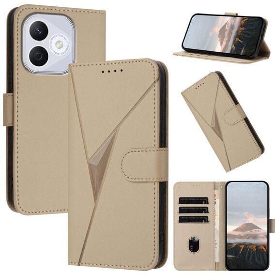 Custodia per telefono in pelle con fibbia a motivo triangolare per Honor 400 Lite (oro)