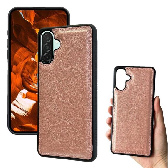 Per Samsung Galaxy A36 5G Custodia per telefono con cover posteriore in pelle di mucca (oro rosa)