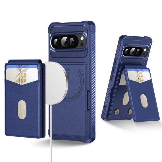 Per Google Pixel 9 / 9 Pro 2-in-1 RFID Portafoglio Magnetico MagSafe Custodia in Pelle per Telefono (Blu)