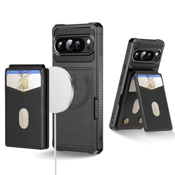 Per Google Pixel 9 Pro XL 2-in-1 RFID Wallet Magnetic MagSafe Custodia in pelle per telefono (nero)