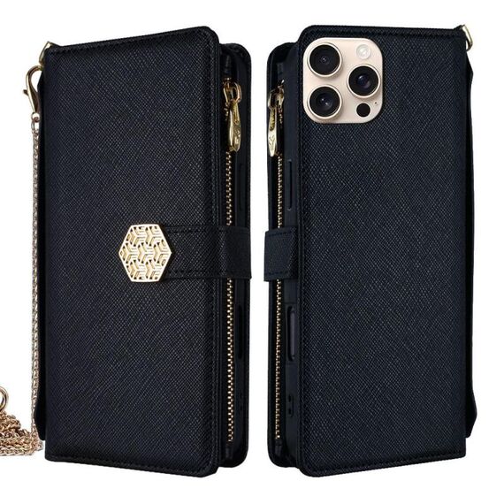 Per iPhone 12 Pro Max Custodia a tracolla in pelle con texture incrociata (nero)