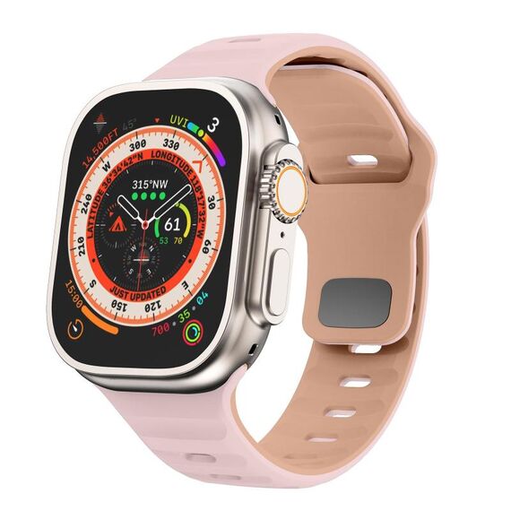 Per Apple Watch 42mm / 41mm / 40mm / 38mm Kalebol Wave Reverse Buckle Cinturino in silicone bicolore (Oxford rosa rosa grigio)