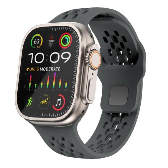 Per Apple Watch 46mm / 49mm / 45mm / 44mm Cinturino in silicone con fibbia inversa a maglie Kalebol (grigio scuro)