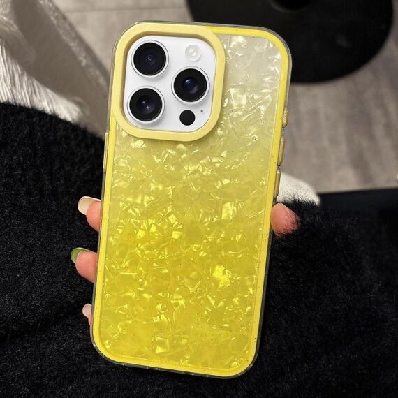 Per iPhone 16 Pro Max PC Lens Ring Gradient Shell Texture 3 in 1 Custodia per telefono (giallo)