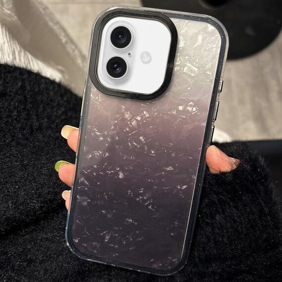 Per iPhone 16 Plus PC Lens Ring Gradient Shell Texture 3 in 1 Custodia per telefono (nero)