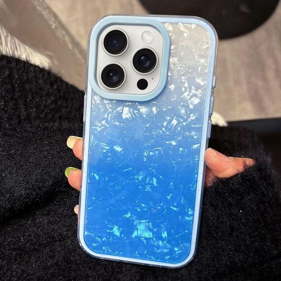 Per iPhone 15 Pro Max PC Lens Ring Gradient Shell Texture 3 in 1 Custodia per telefono (blu)