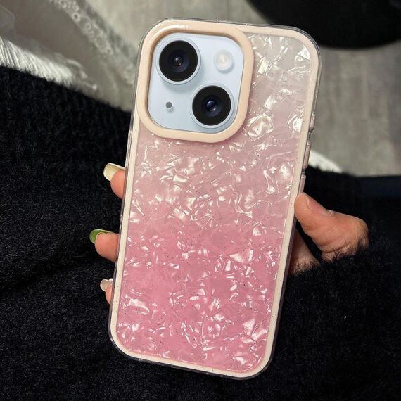 Per iPhone 14 PC Lens Ring Gradient Shell Texture 3 in 1 Custodia per telefono (rosa)