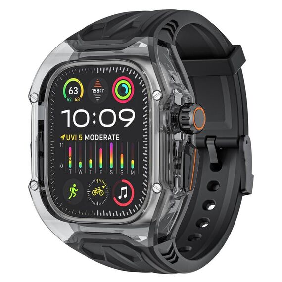Per Apple Watch 46mm / 45mm / 44mm / 42mm Kalebol Glacier Cinturino in silicone trasparente integrato (nero trasparente nero)
