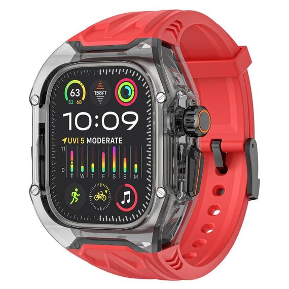 Per Apple Watch 42mm / 41mm / 40mm / 38mm Kalebol Glacier Cinturino in silicone trasparente integrato (rosso trasparente nero)