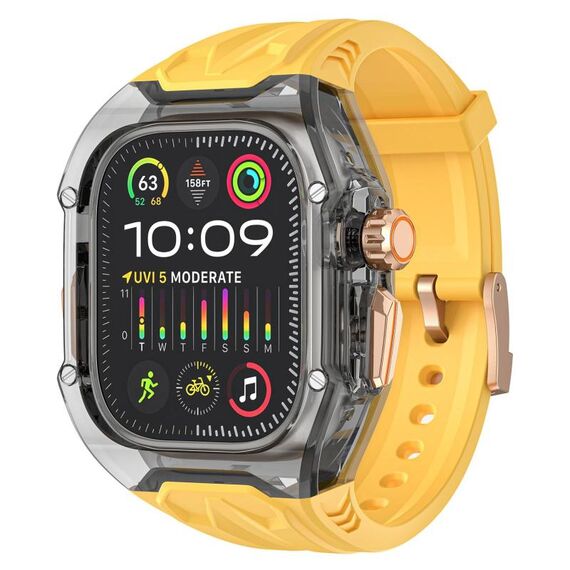 Per Apple Watch 42mm / 41mm / 40mm / 38mm Kalebol Glacier Cinturino in silicone trasparente integrato (giallo trasparente nero)