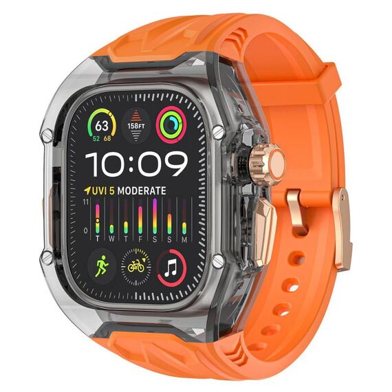Per Apple Watch Ultra 2/1 49mm Kalebol Glacier Cinturino in silicone trasparente integrato (arancione trasparente nero)