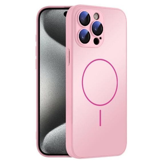 Per iPhone 15 Pro Custodia sottile in vetro AG con protezione per la pelle e cerchio MagSafe (rosa)