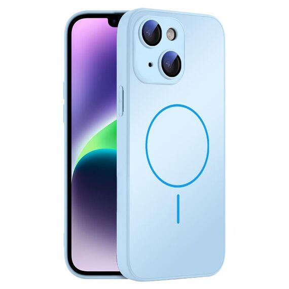 Per iPhone 14 Custodia sottile in vetro AG con protezione per la pelle e MagSafe (azzurro cielo)