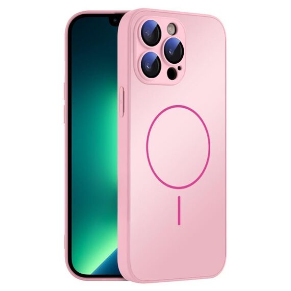 Per iPhone 13 Pro Max Custodia sottile in vetro AG con protezione per la pelle e cerchio MagSafe (rosa)