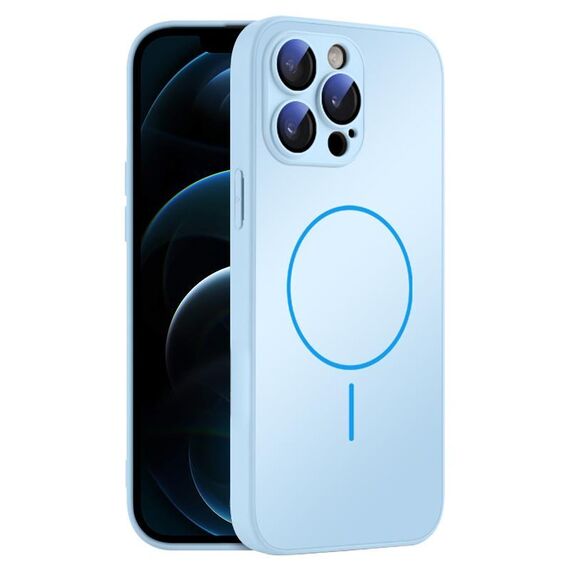 Per iPhone 12 Pro Max Custodia sottile in vetro AG con protezione della pelle e MagSafe (azzurro cielo)
