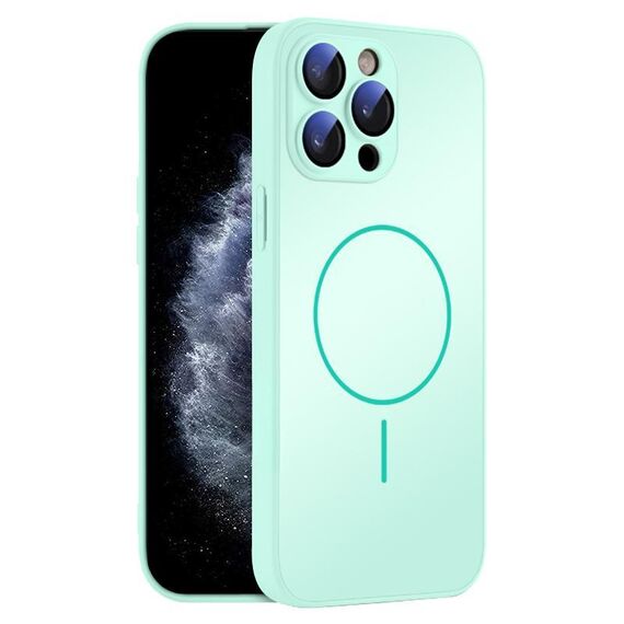 Per iPhone 11 Pro Max Custodia sottile in vetro AG con protezione della pelle MagSafe e cerchio (ciano chiaro)